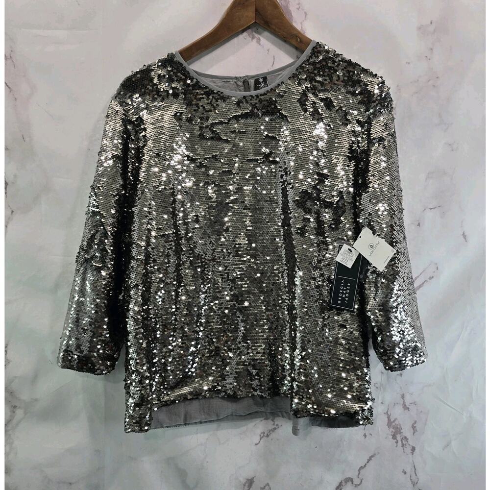 Volcom X Georgia May Jagger Shirt Womens Large All Over Sequin Silver Topper
